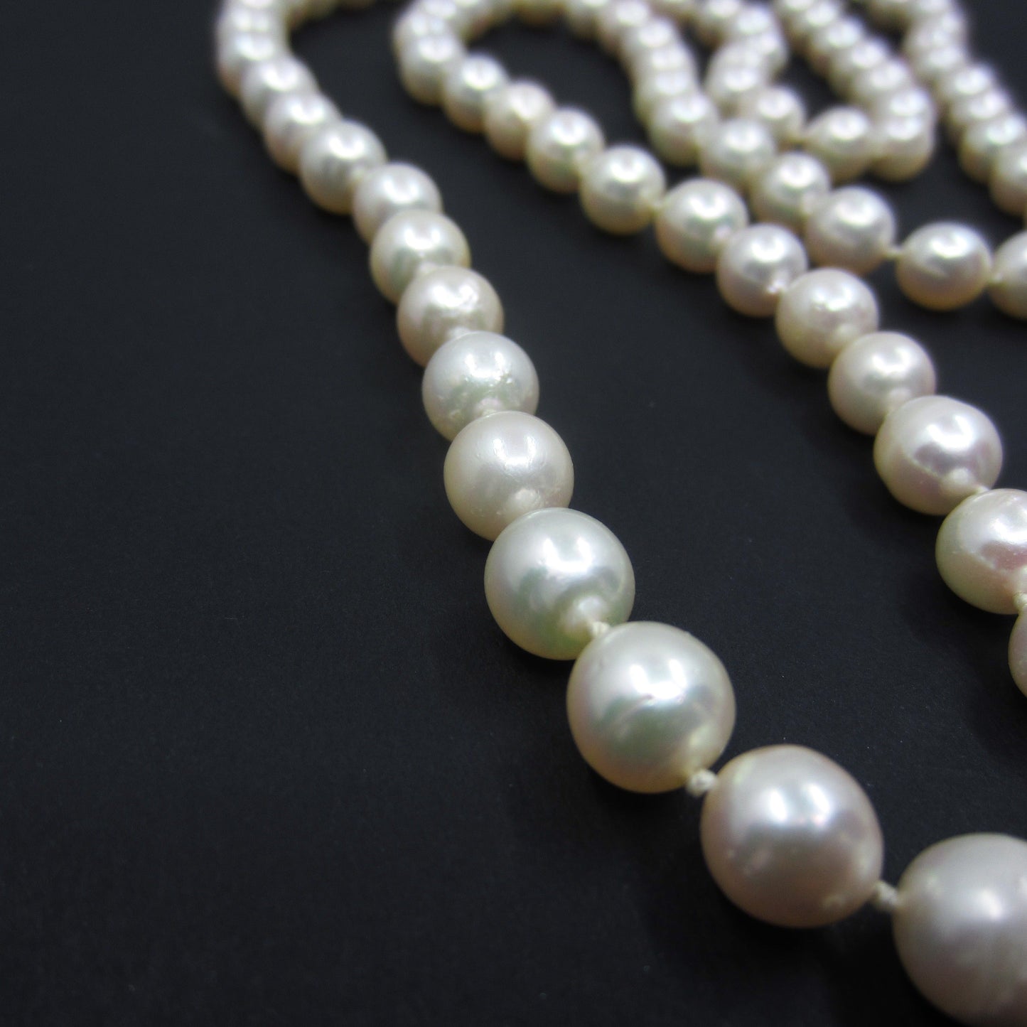 SOLD Mid-Century 32¡± 8.7mm Cultured Pearl Necklace w/Diamond Clasp c. 1960