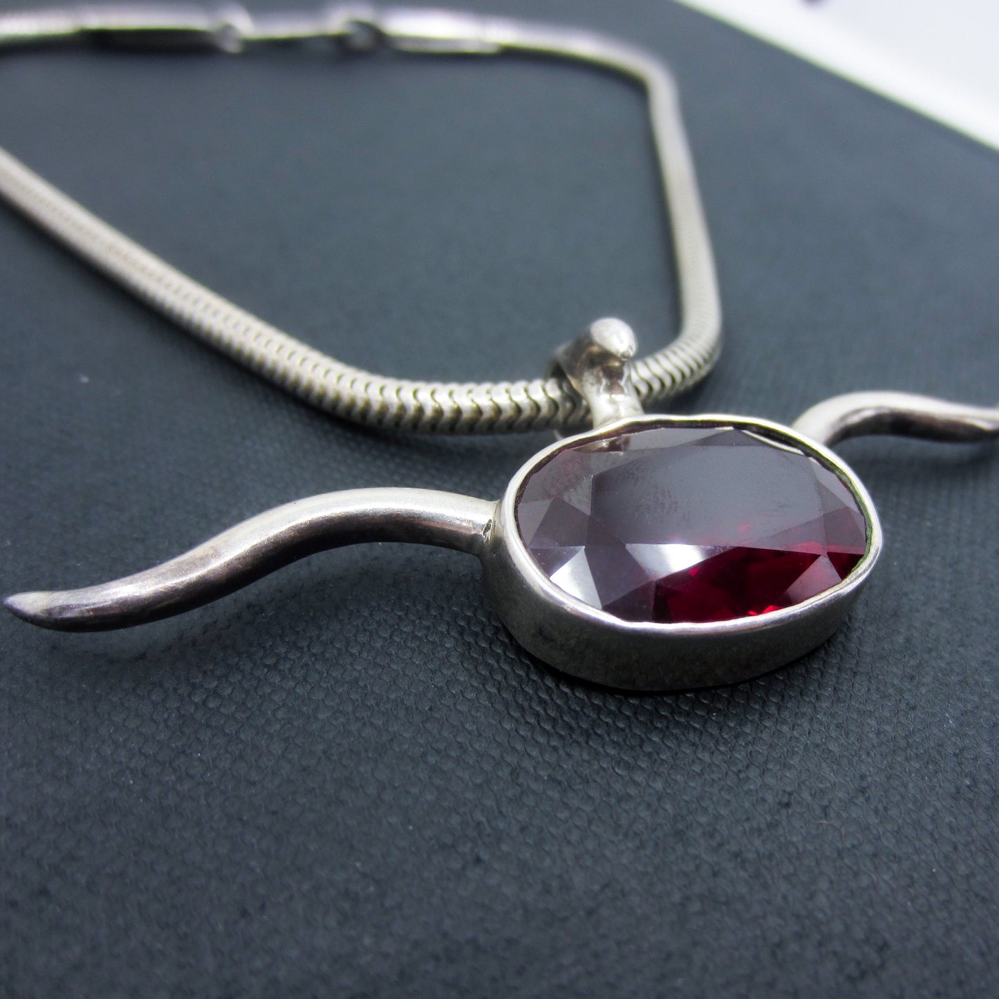 Post-Modern Synthetic Ruby Horn Necklace Sterling, Michael Spirito c. 2000's