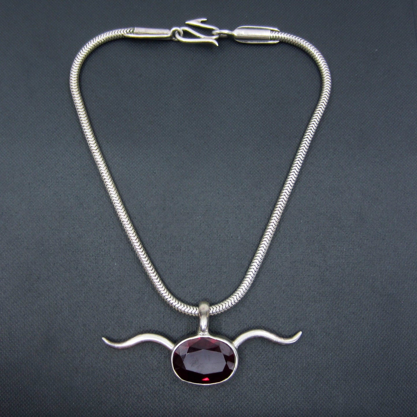 Post-Modern Synthetic Ruby Horn Necklace Sterling, Michael Spirito c. 2000's